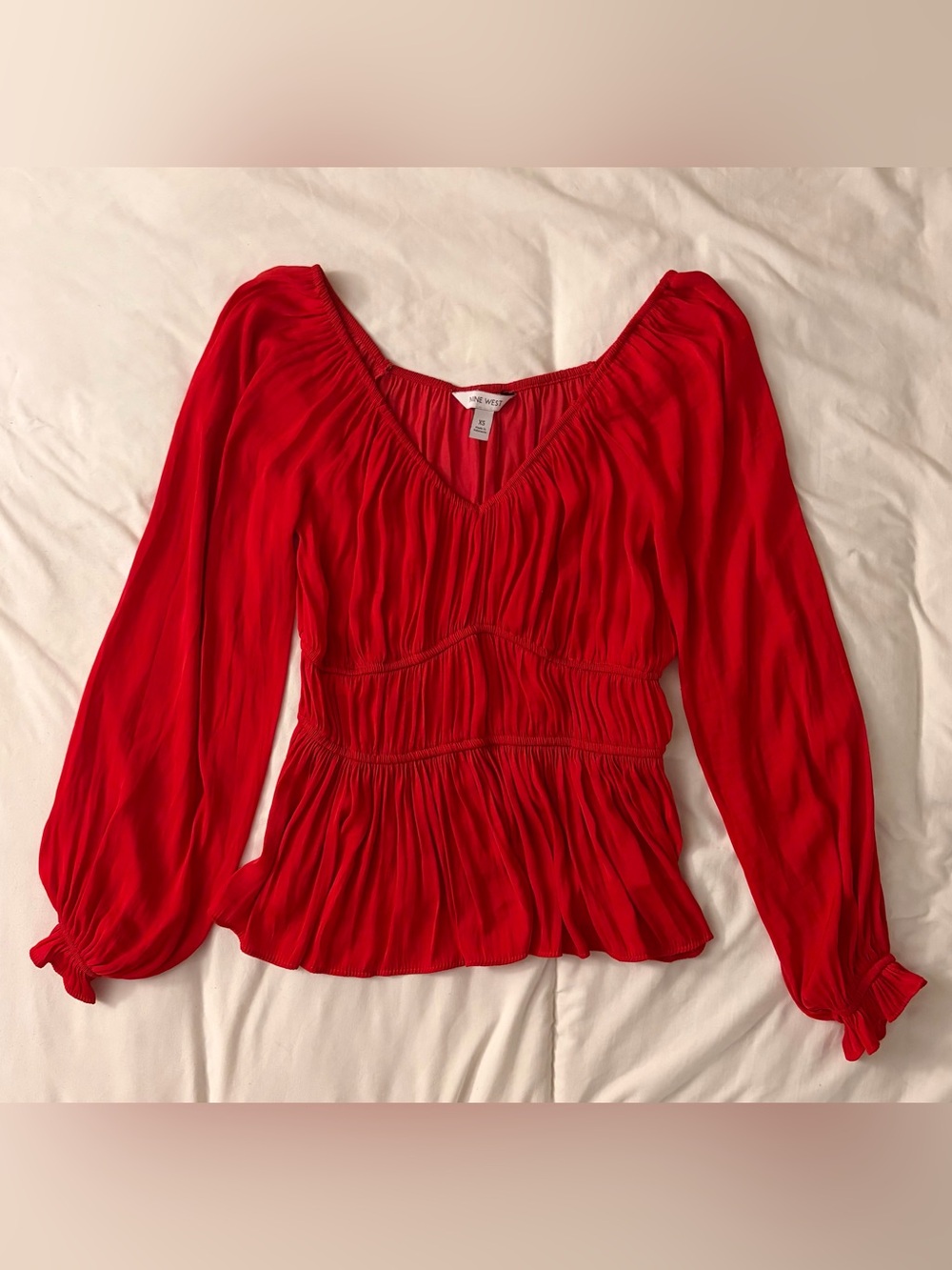 Red V-Neck Long Sleeve Top
